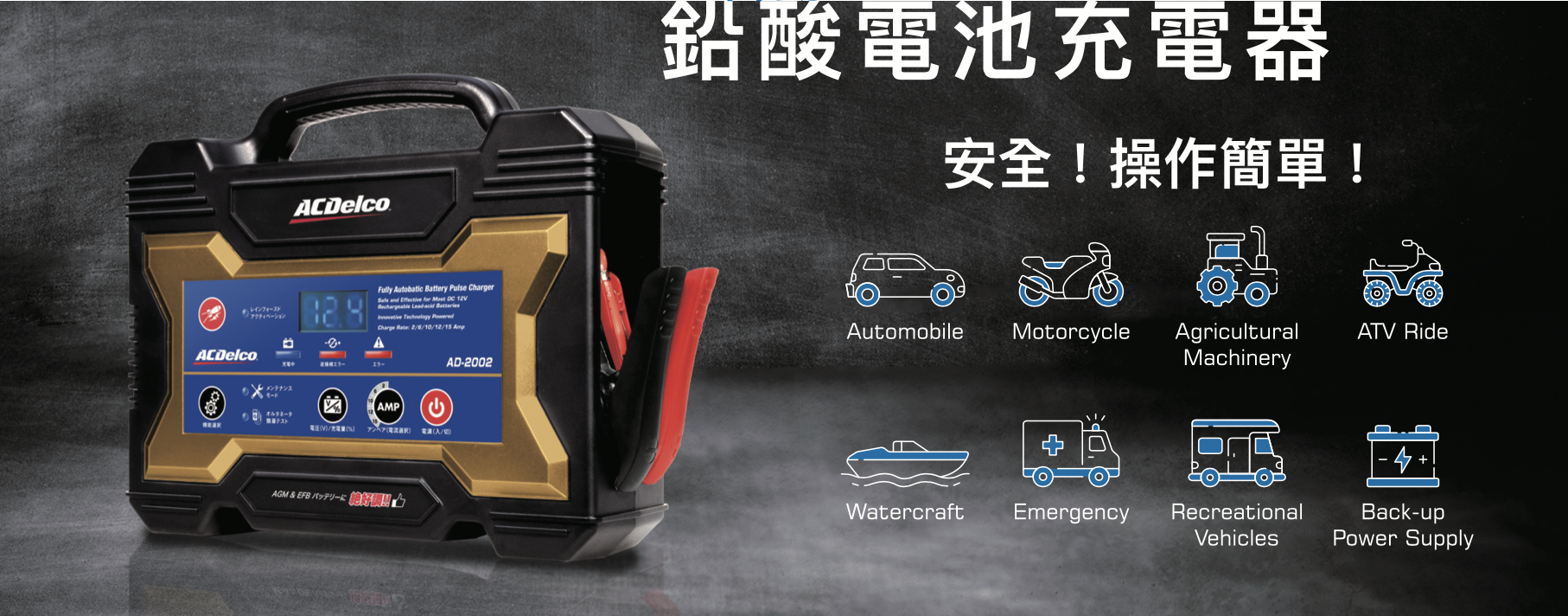 AD-2002 15A 12V 智能脈衝電瓶充電器